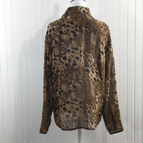 Chico's Brown Animal Print Button Front Shirt Womens 2 Large 12 100% Silk - Picture 3 of 12